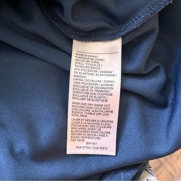 Rafaella Navy Drawstring Neck Eyelet Top - Picture 9 of 9